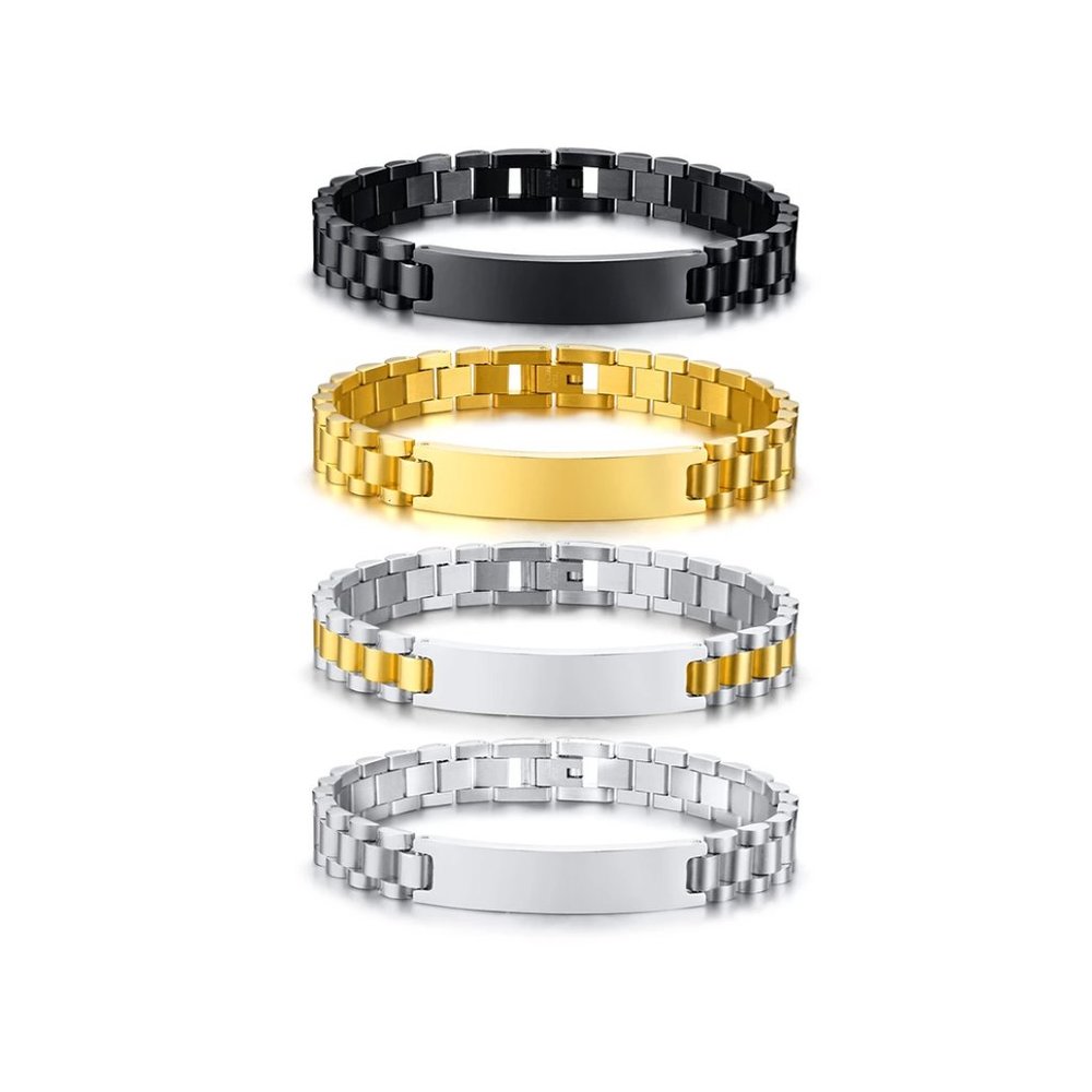 Mens silver plated high polished stainless steel custom bracelet. - Picture 4 of 7
